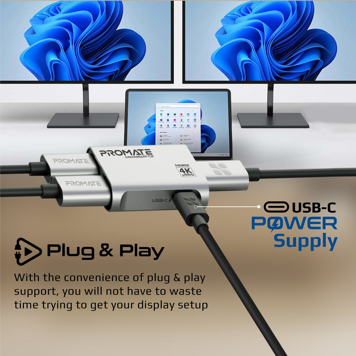 4K@60Hz HDMI® Splitter with Dual HDMI® Output