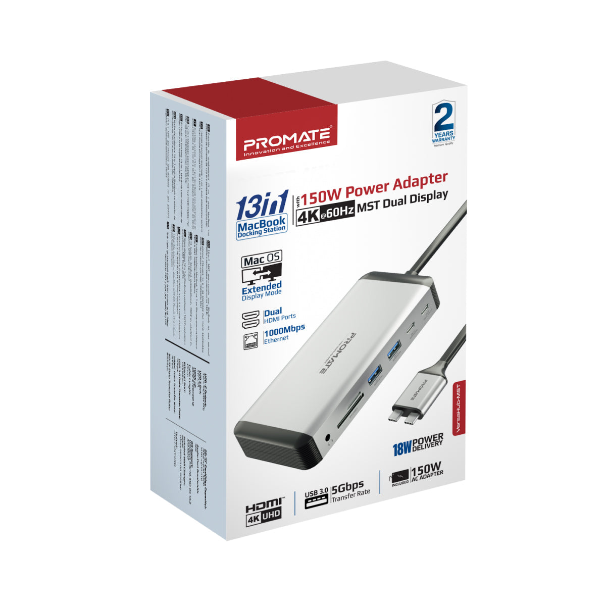 13-in-1 MacBook-dockingstation met 150W-stroomadapter en 4K@60Hz MST Dual Display