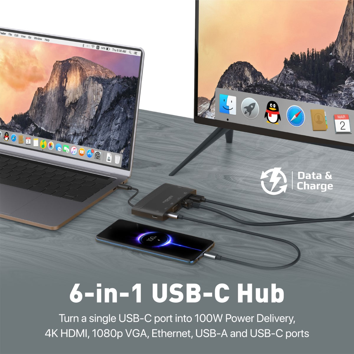 Äußerst vielseitiger 6-in-1-USB-C-Medien-Hub mit 100 W Stromversorgung