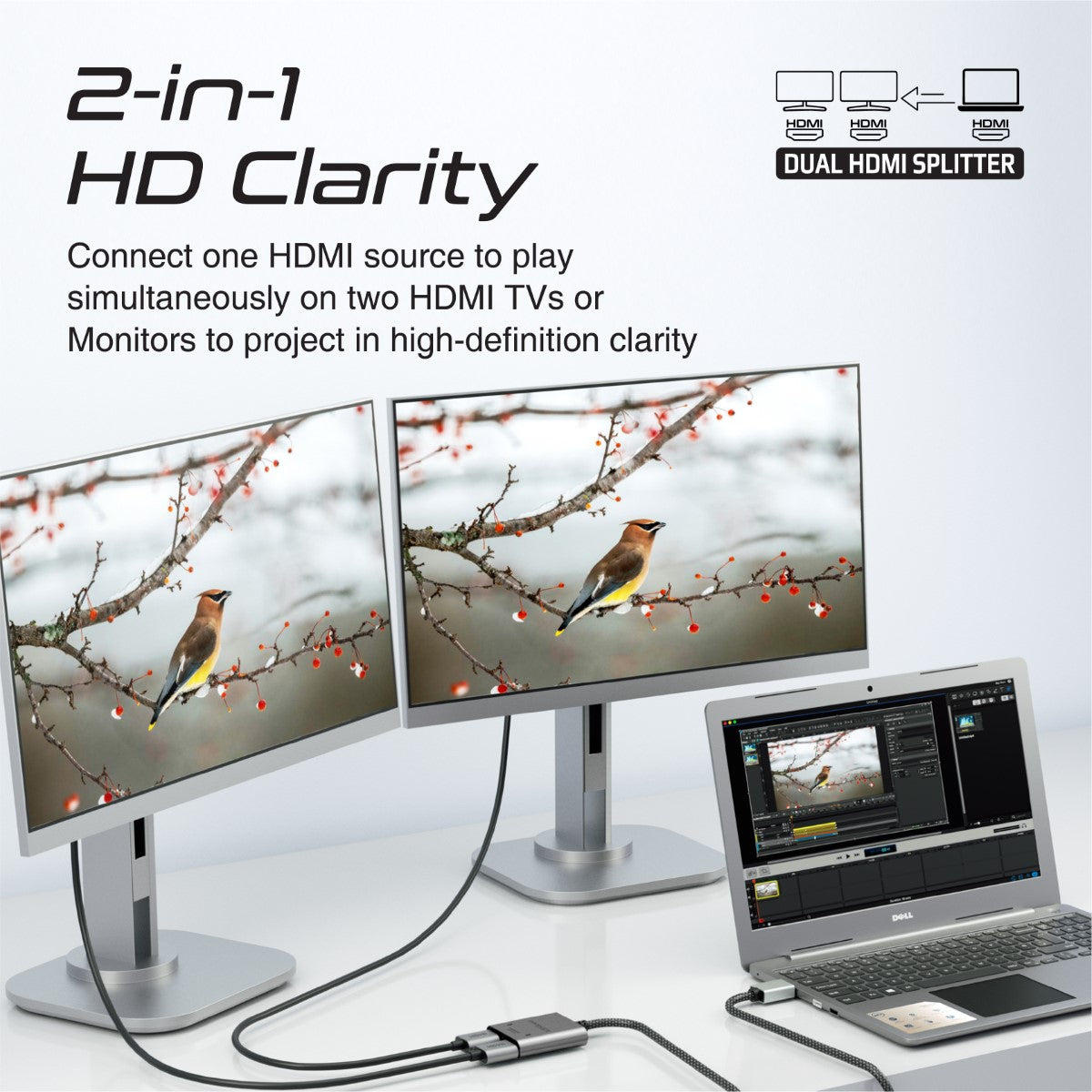 4K@60Hz HDMI® Splitter Cable with Dual HDMI® Ports