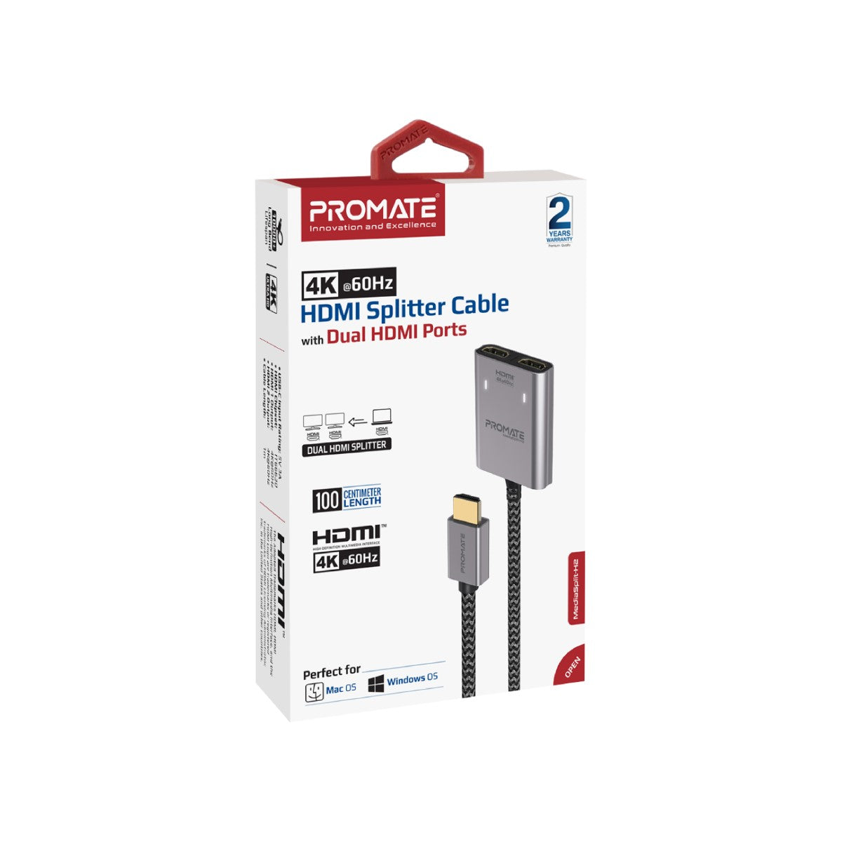 4K@60Hz HDMI® Splitter Cable with Dual HDMI® Ports