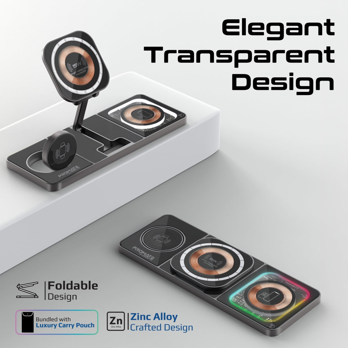 Ultraschlanke, transparente 15-W-MagSafe-kompatible kabellose Ladestation