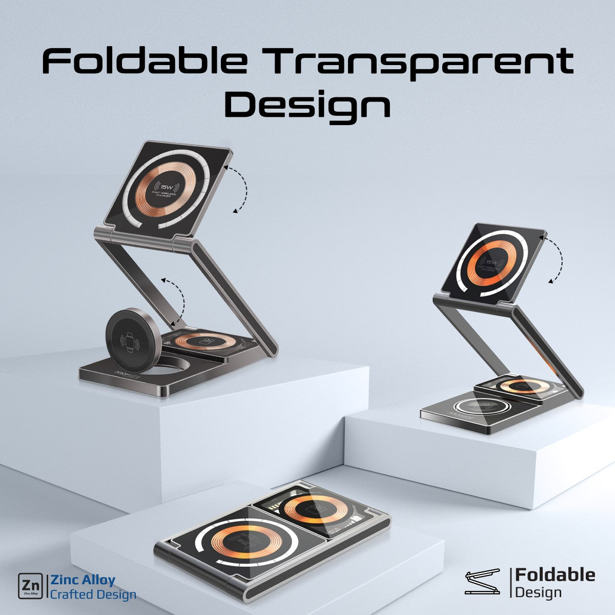 Ultraschlanke, transparente, faltbare 15-W-MagSafe-kompatible kabellose Ladestation