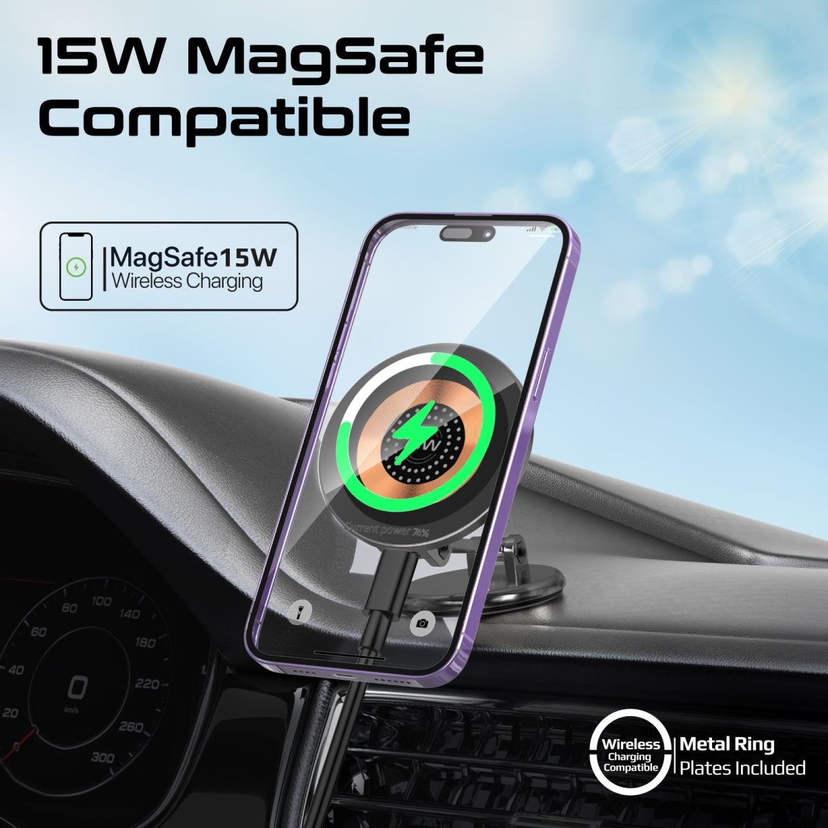SecureGrip™ 360° Cradleless 15W MagSafe Compatible Car Charger