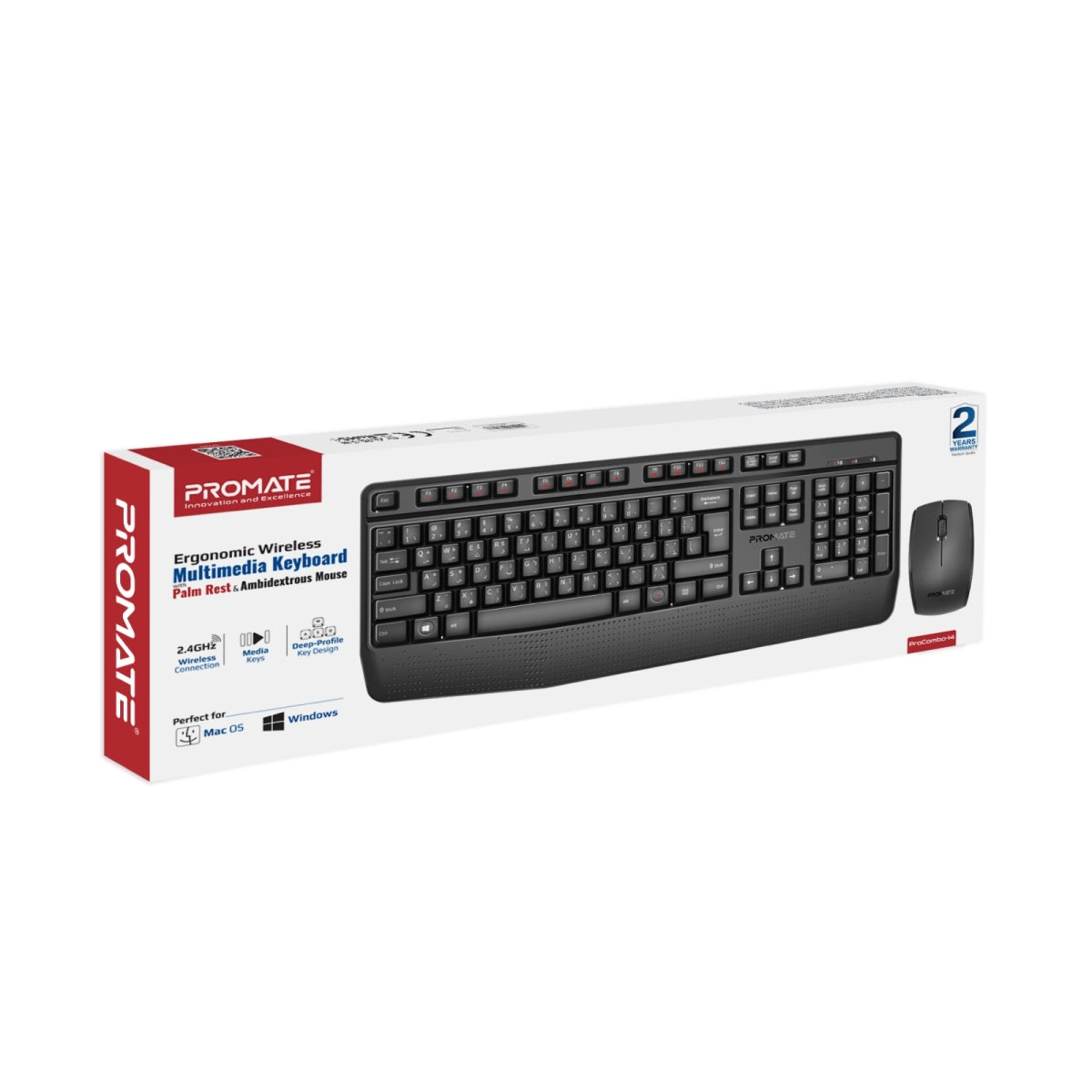 Ergonomische kabellose Multimedia-Tastatur mit Handballenauflage und beidhändig bedienbarer Maus