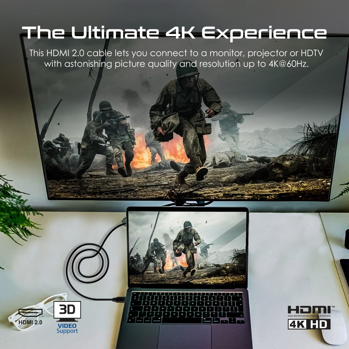 Ultrahochauflösendes 4K@60Hz HDMI® Audio-Video-Kabel