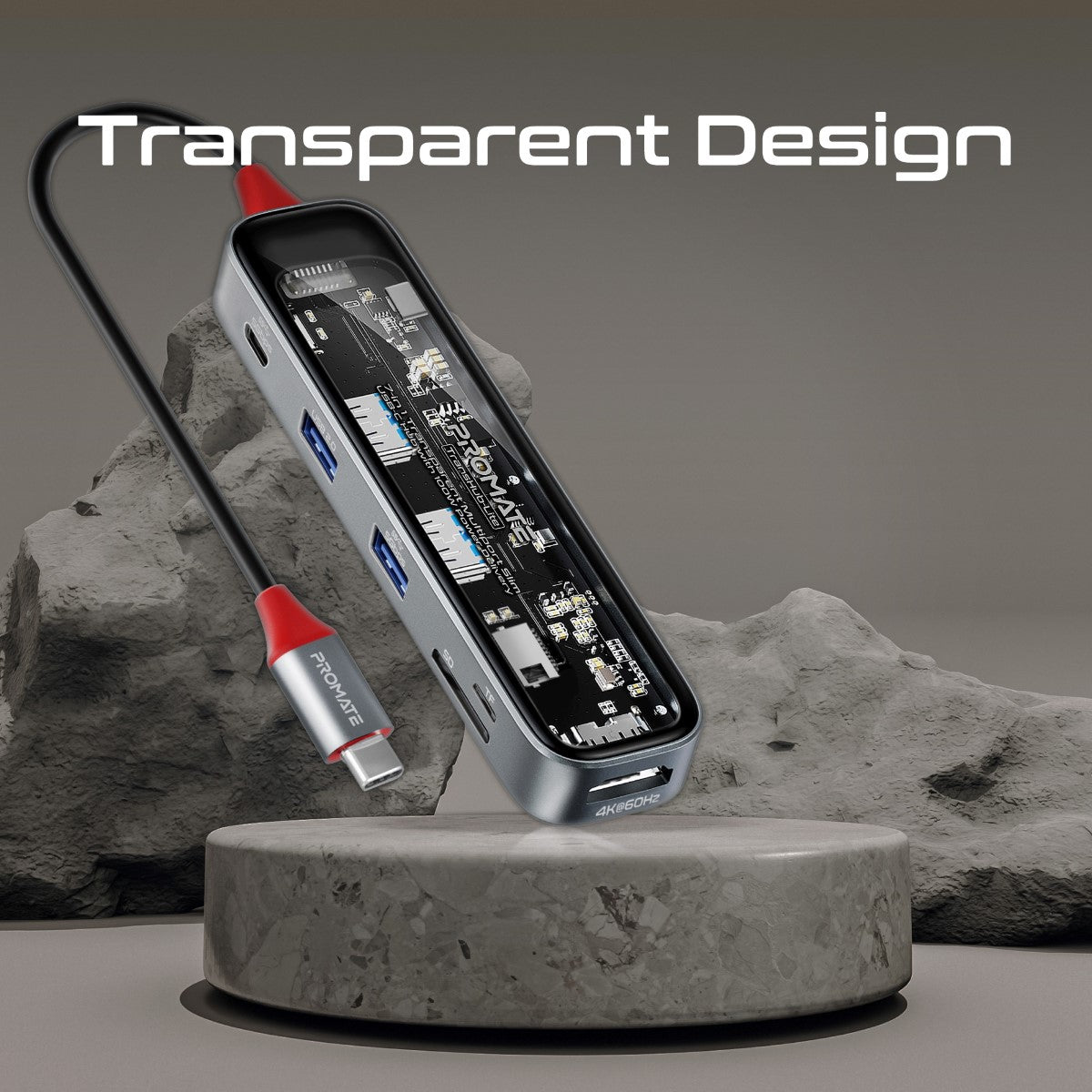 7-in 1 Transparent Multiport Slim USB-C Hub with 100W Power Delivery