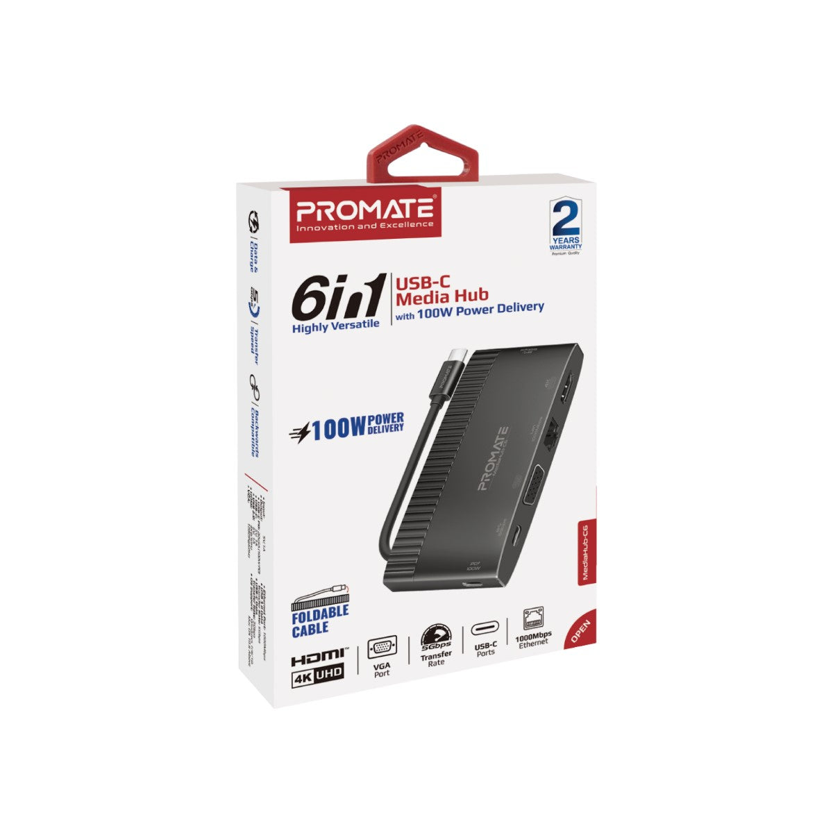 Äußerst vielseitiger 6-in-1-USB-C-Medien-Hub mit 100 W Stromversorgung