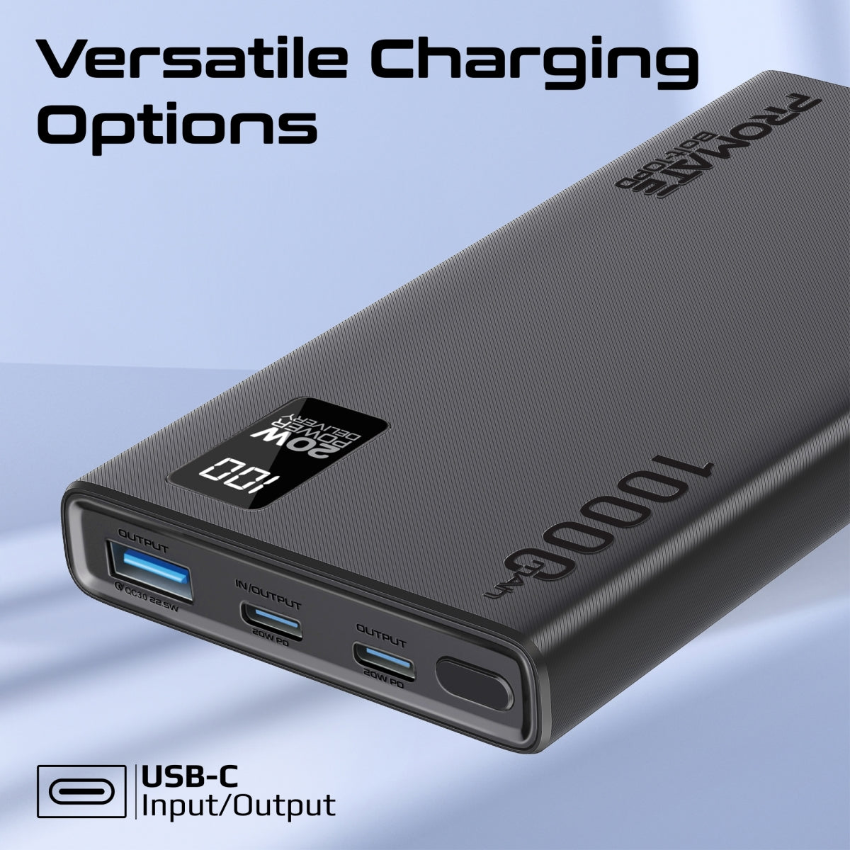 Compacte Smart Charging Power Bank met 20W PD Dual USB-C en 22,5W USB-A poorten