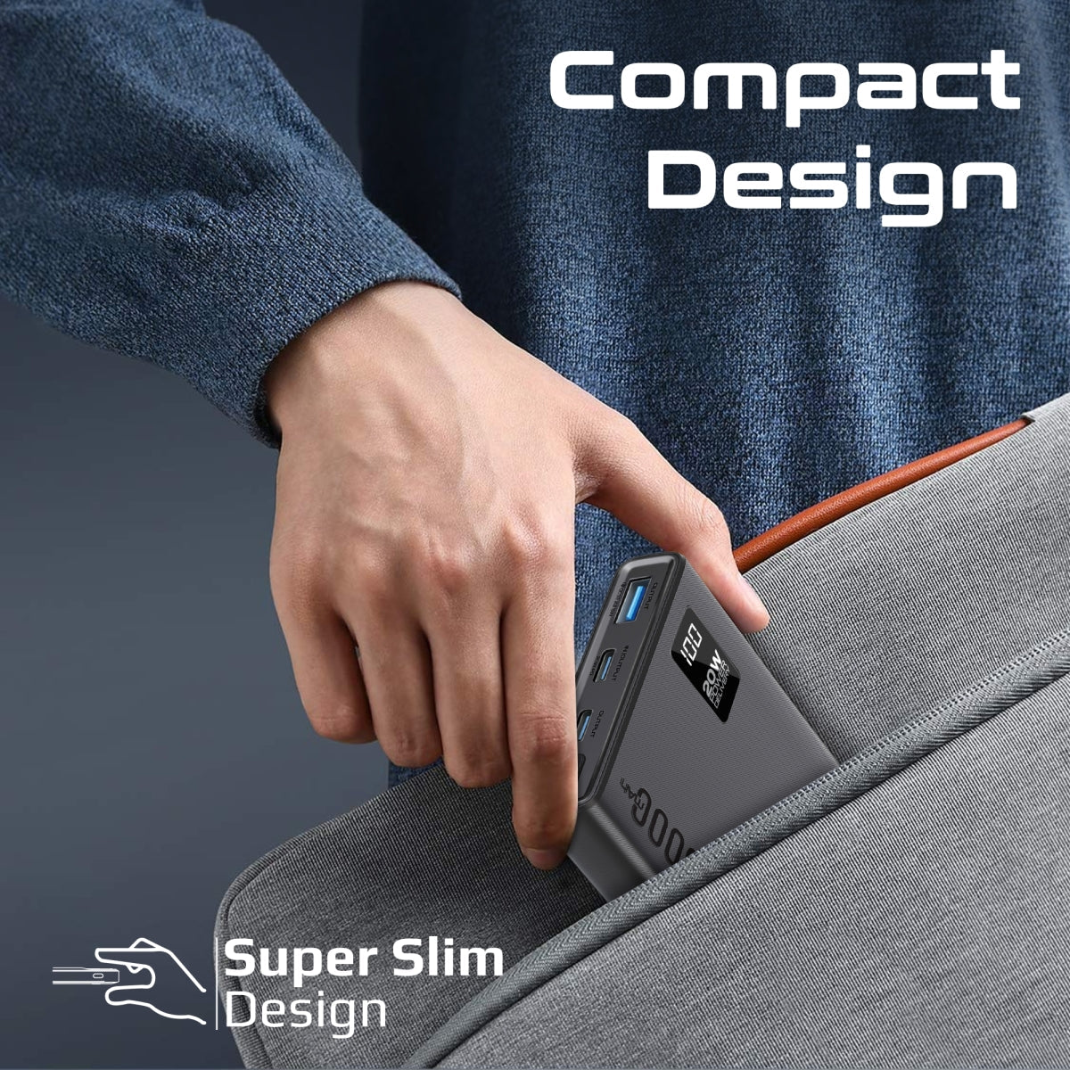 Compacte Smart Charging Power Bank met 20W PD Dual USB-C en 22,5W USB-A poorten