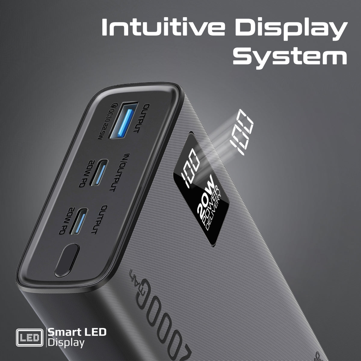 Compacte Smart Charging Power Bank met 20W PD Dual USB-C en 22,5W USB-A poorten