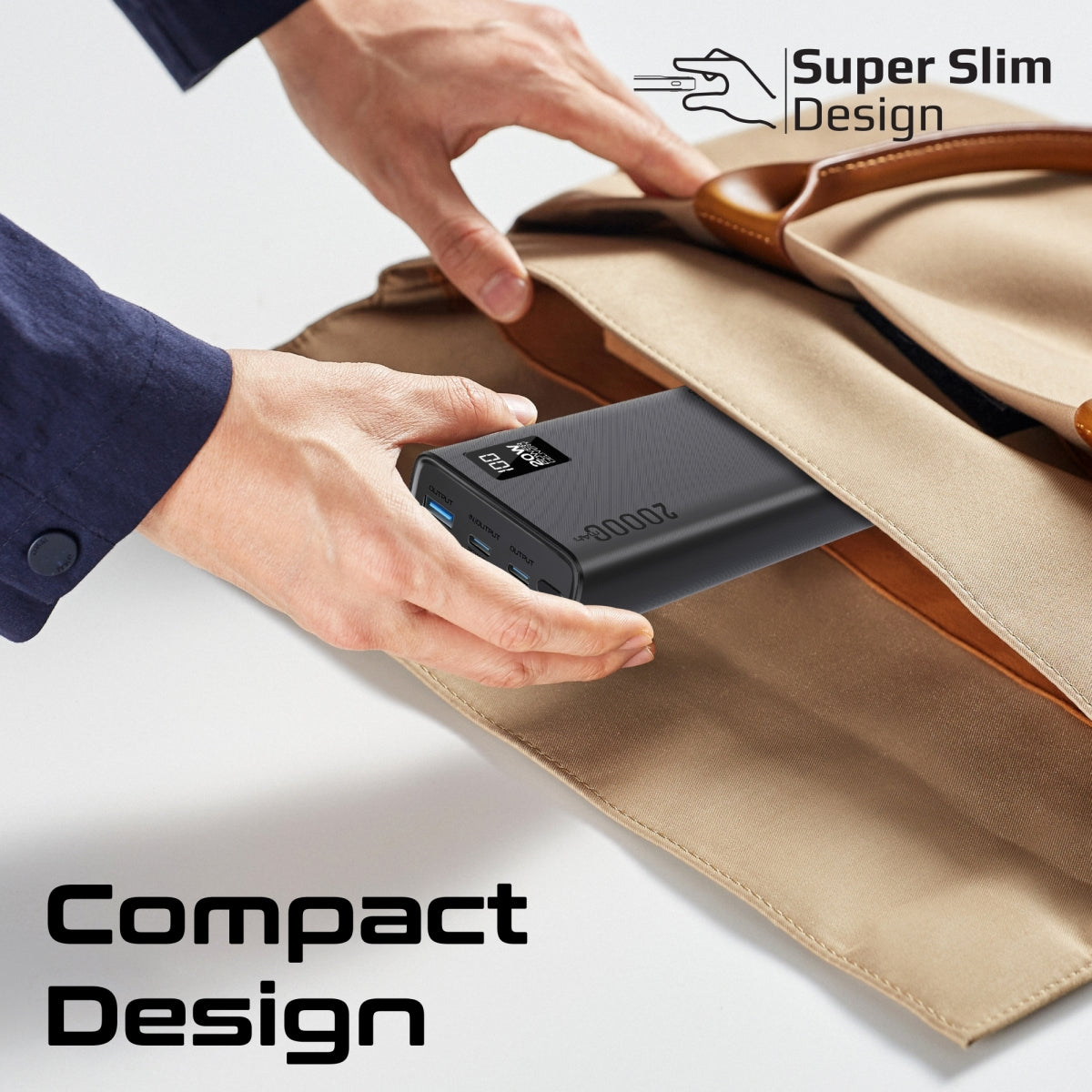 Compacte Smart Charging Power Bank met 20W PD Dual USB-C en 22,5W USB-A poorten