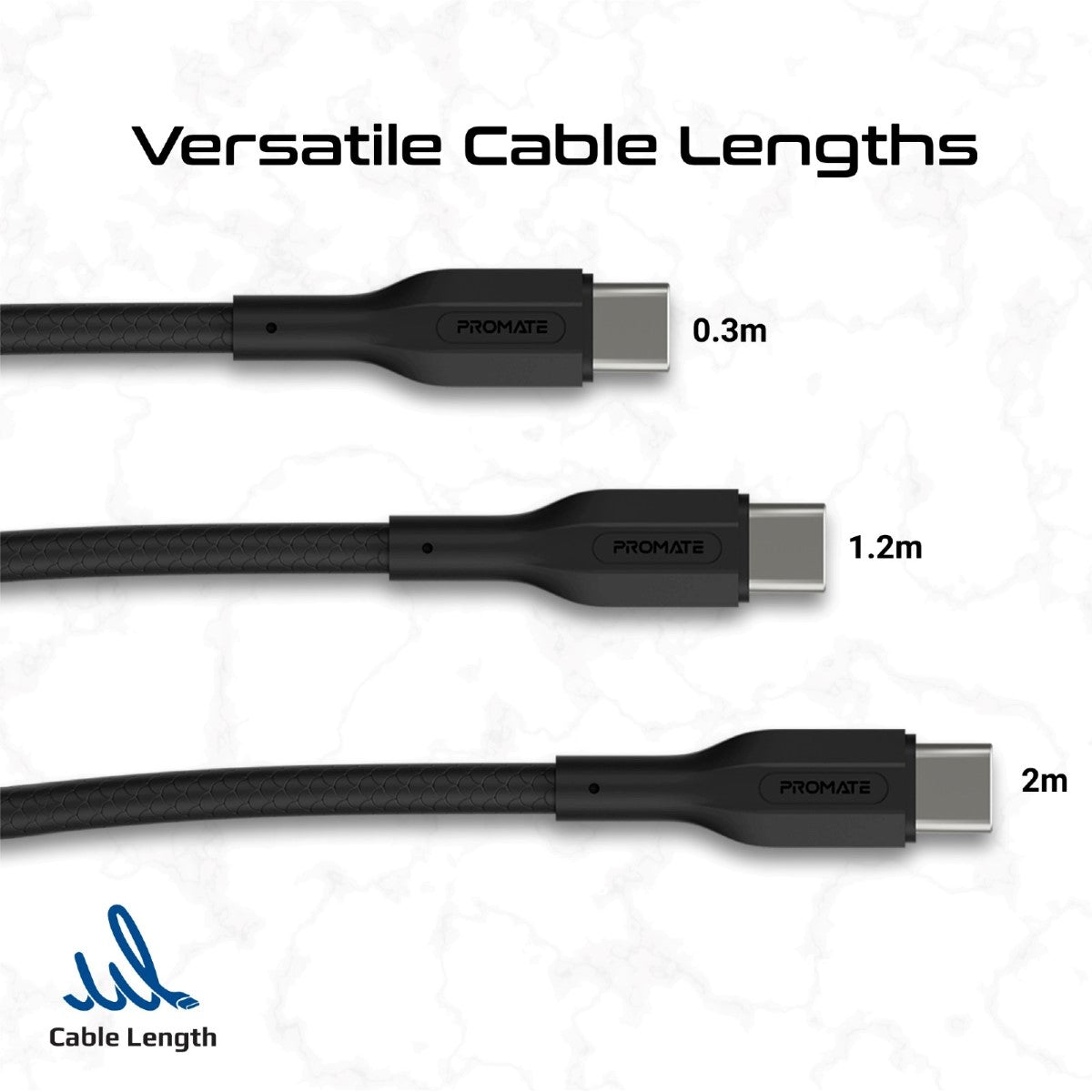 3Pcs High Tensile Strength Data & Charge USB-C Cable kit