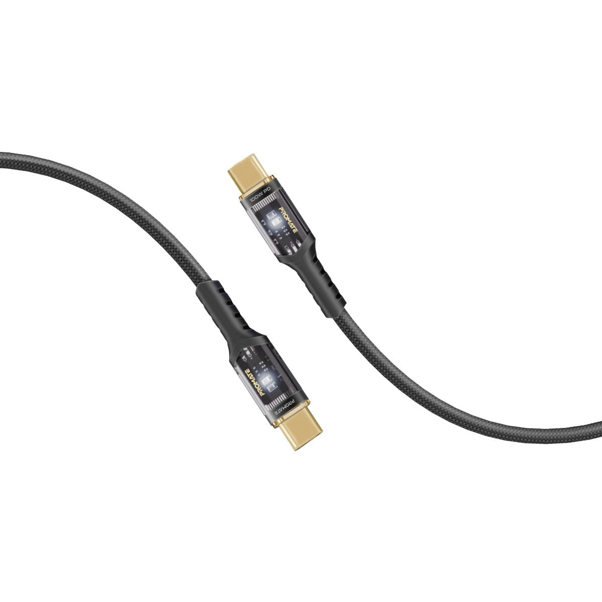 Hochfestes, transparentes 100-W-Power-Delivery-USB-C-Kabel mit LED-Licht