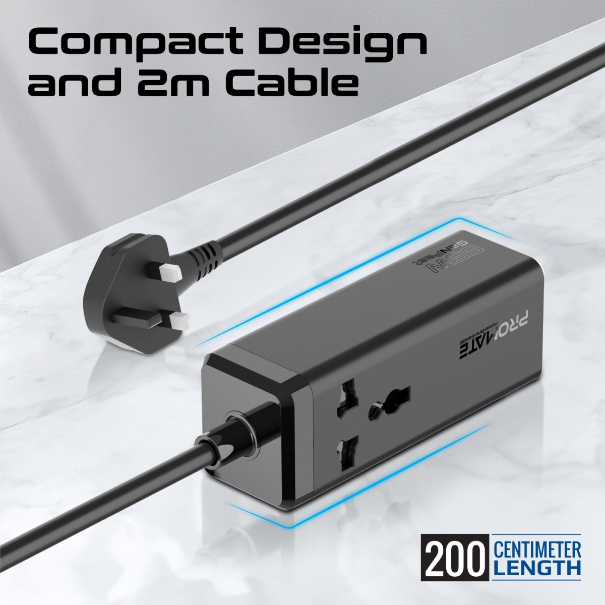 65W GaNFast™ Multi-Port stekkerdoos met universeel stopcontact