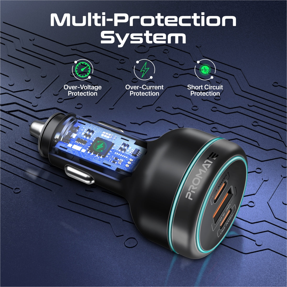 230W RapidCharge™ Car Charger with Dual Power Delivery and Quick Charge Ports