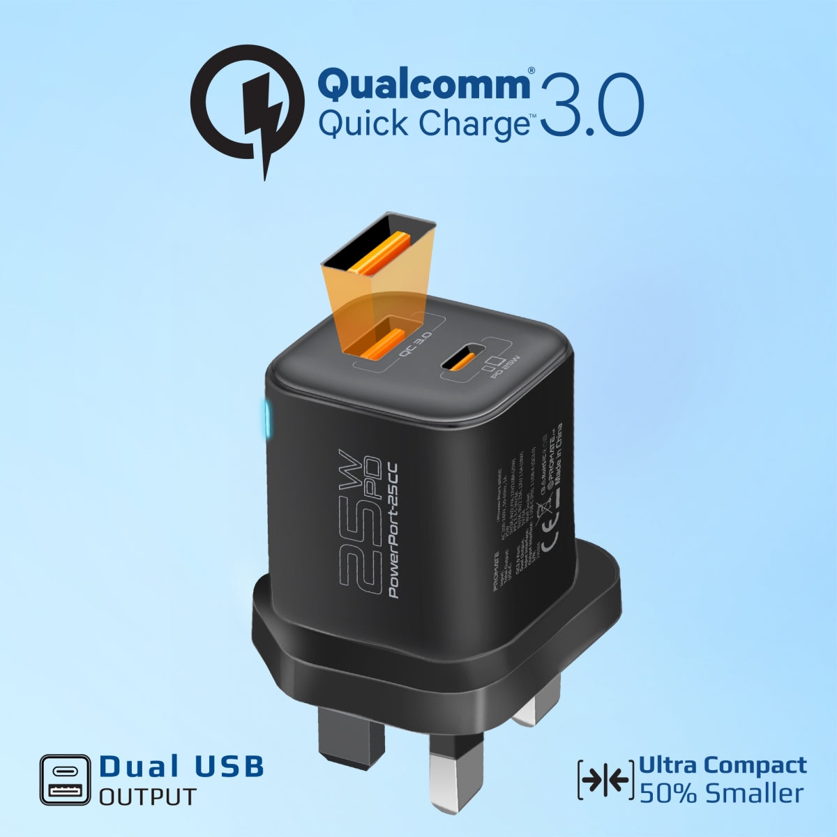 25W Dual Port Adapter Combo with 60W Fast Charging USB-C Cable
