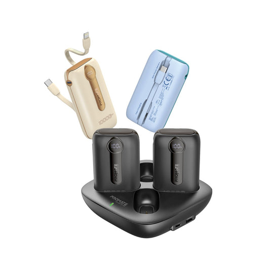 4-Piece 10000mAh Power Bank Charging Set with In-Built USB-C and Lightning Cables