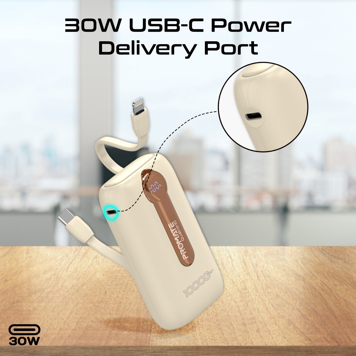 4-Piece 10000mAh Power Bank Charging Set with In-Built USB-C and Lightning Cables