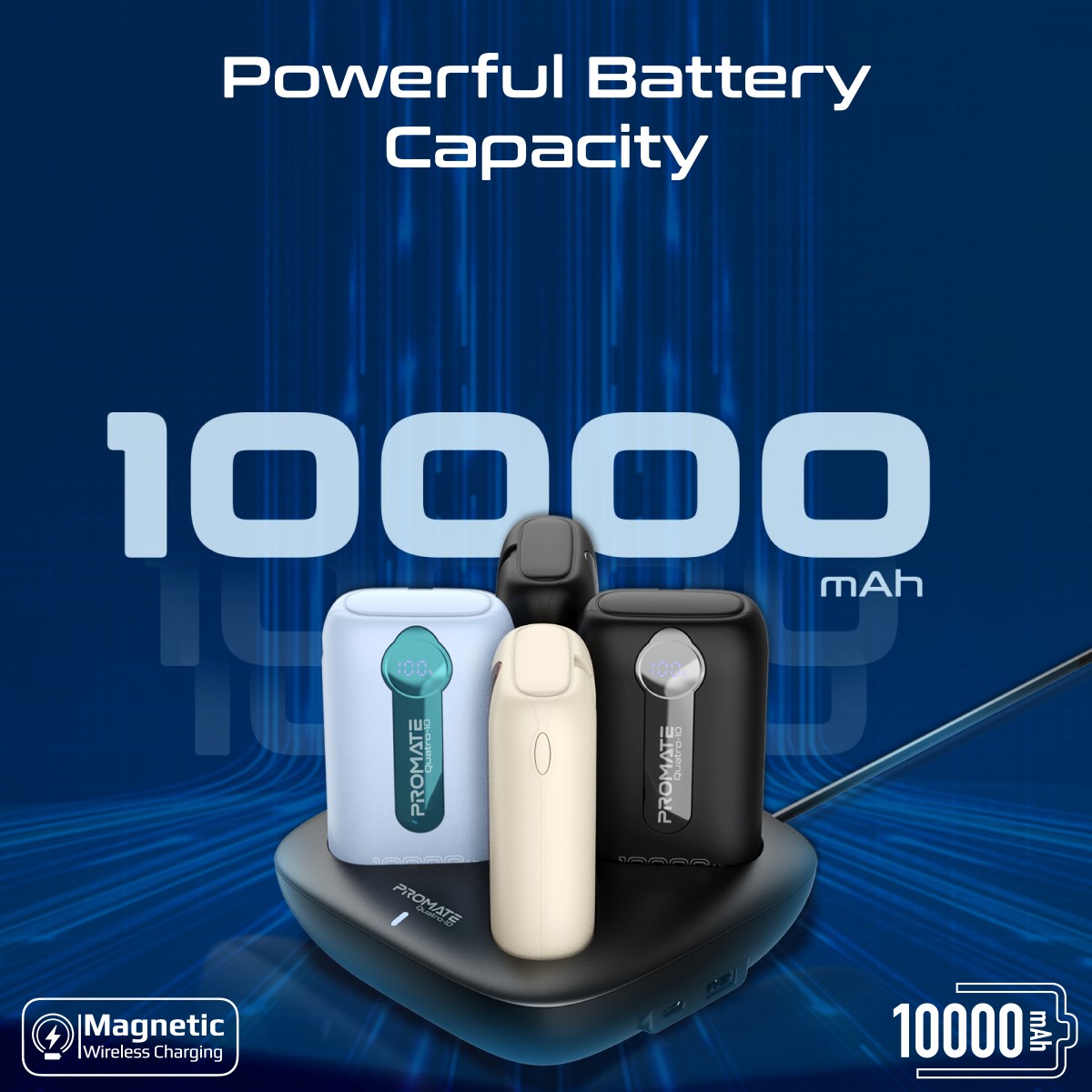 4-Piece 10000mAh Power Bank Charging Set with In-Built USB-C and Lightning Cables