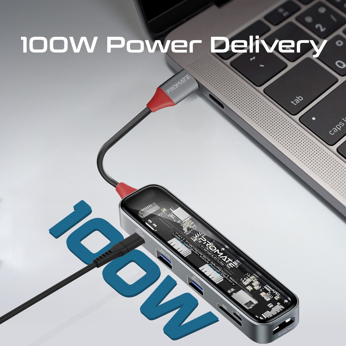 7-in-1 transparante multipoort slanke USB-C-hub met 100W Power Delivery