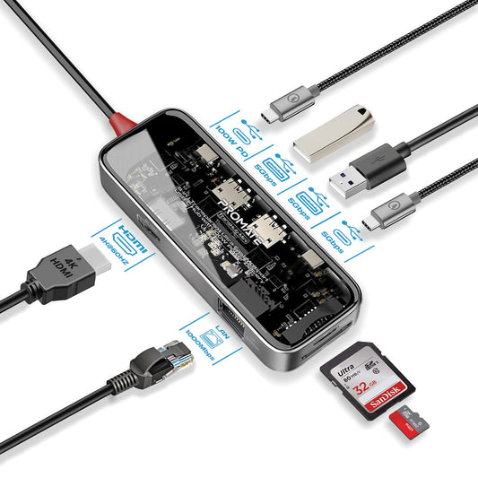8-in 1 Transparent Ultra-Fast Multiport USB-C Hub with 100W Power Delivery