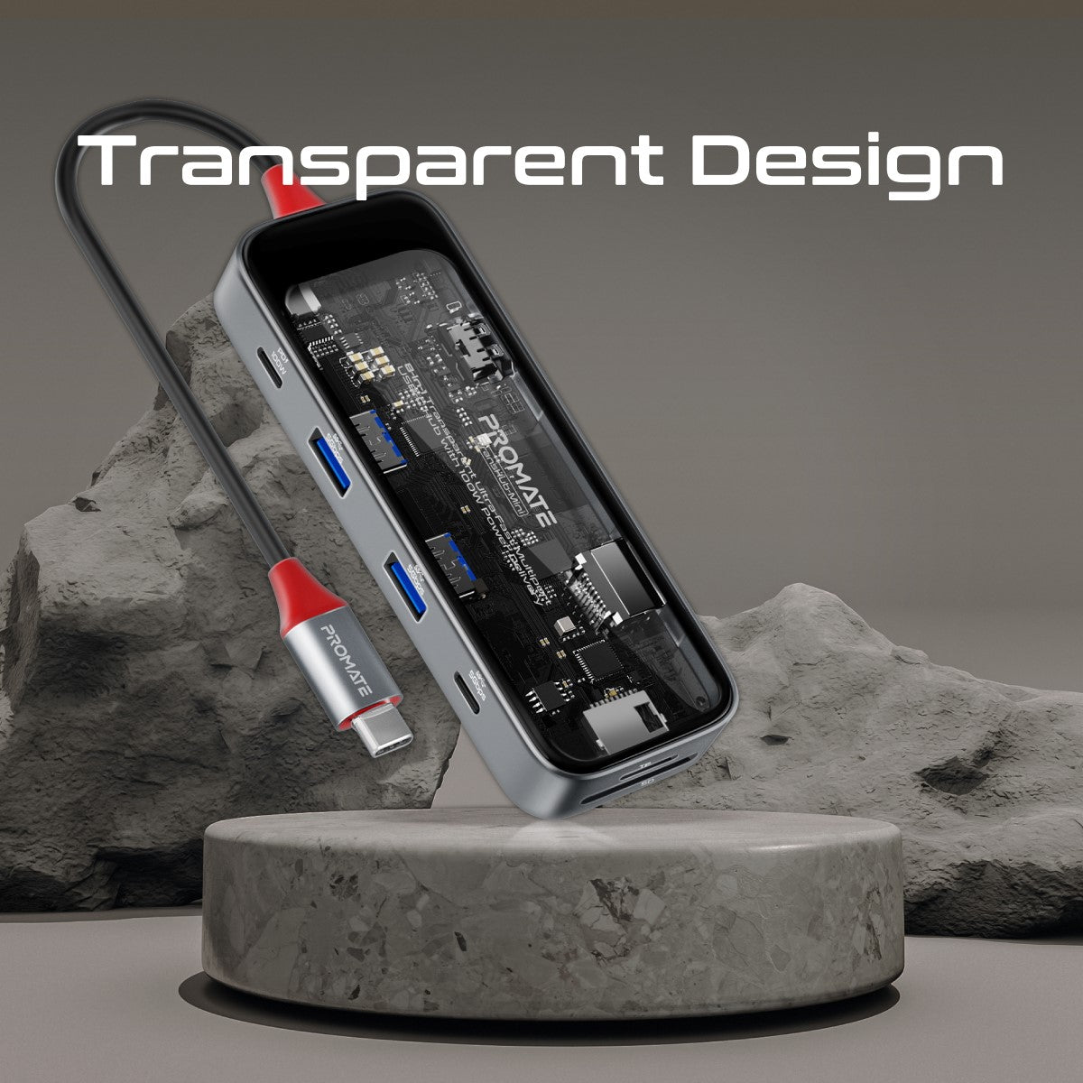 8-in 1 Transparent Ultra-Fast Multiport USB-C Hub with 100W Power Delivery